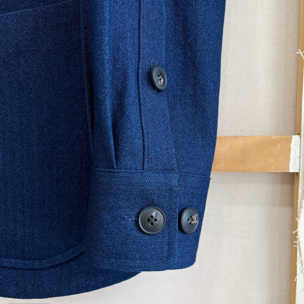 Indigo Cotton Linen Herringbone Twill Chore Coat