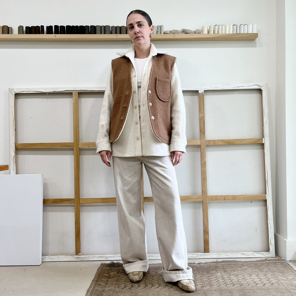 White / Dark Camel Reversible Casentino Wool Vest