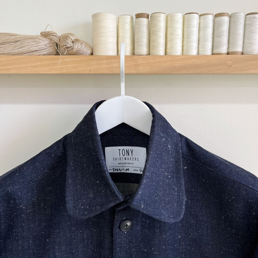 Denim and Linen Herringbone Twill Chore Coat