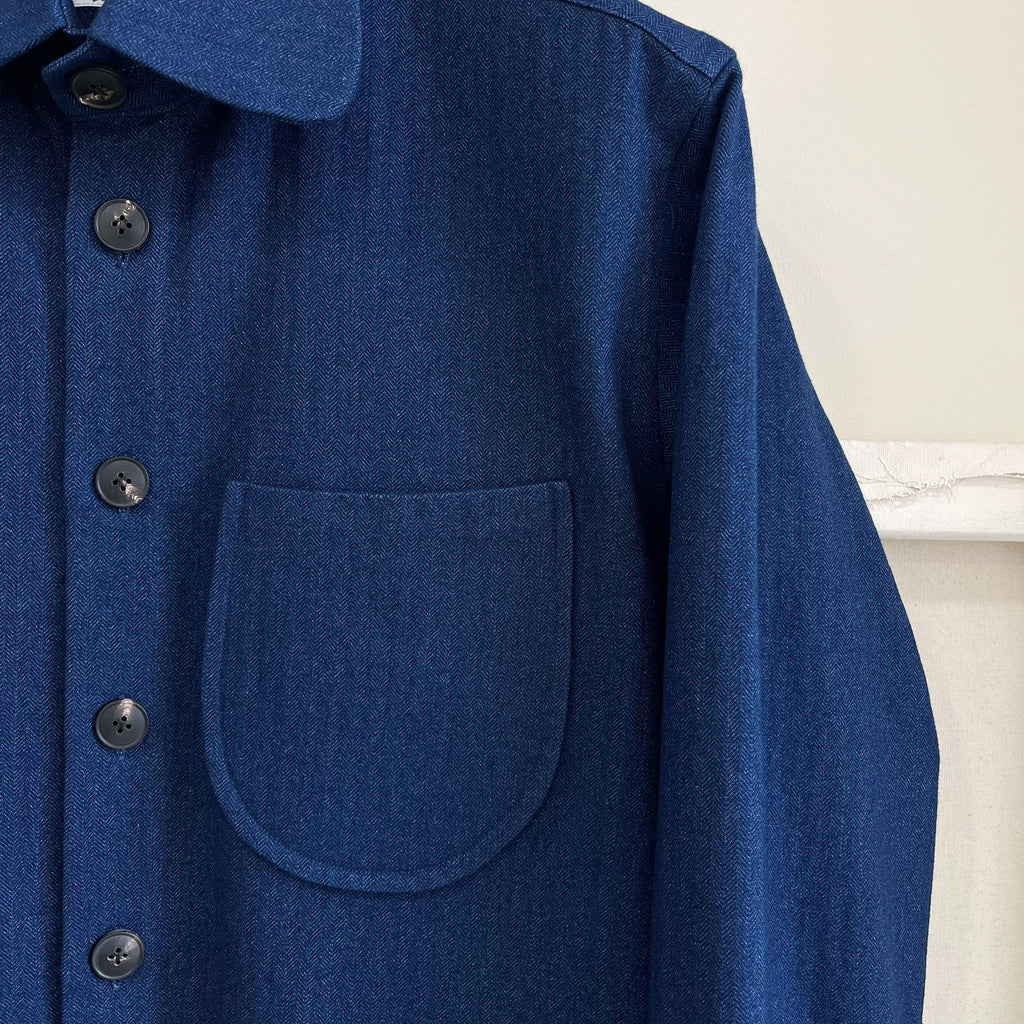 Indigo Cotton Linen Herringbone Twill Chore Coat