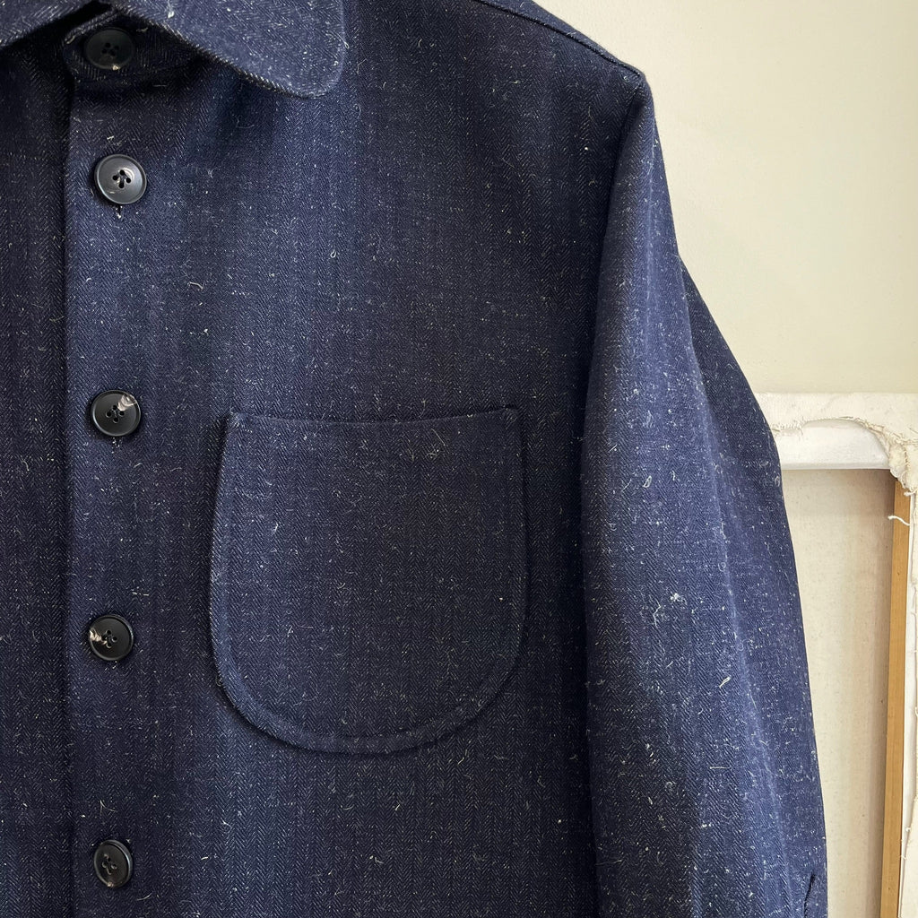 Denim and Linen Herringbone Twill Chore Coat
