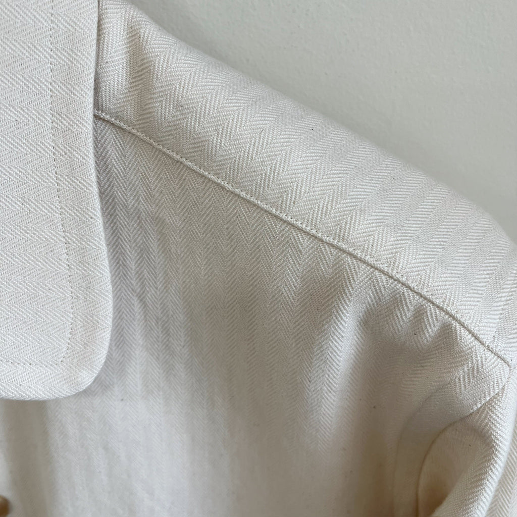Cream Cotton Linen Herringbone Twill Chore Coat