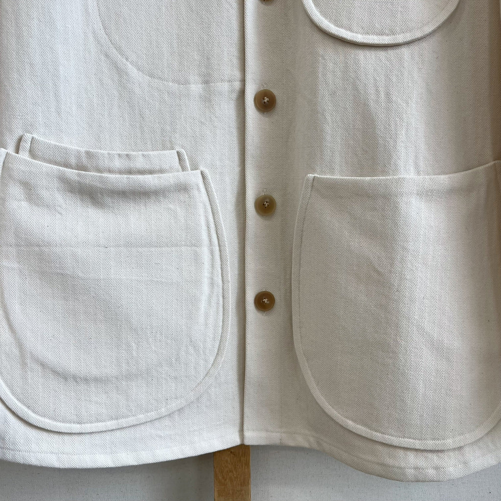 Cream Cotton Linen Herringbone Twill Chore Coat