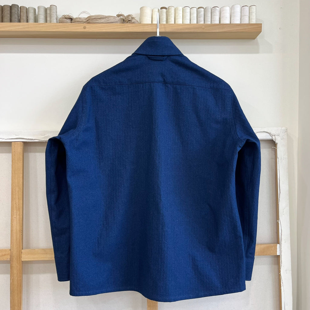 Indigo Cotton Linen Herringbone Twill Chore Coat