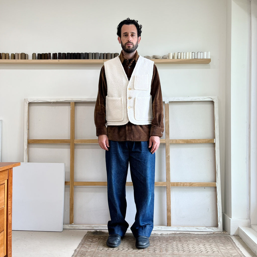 White / Dark Camel Reversible Casentino Wool Vest
