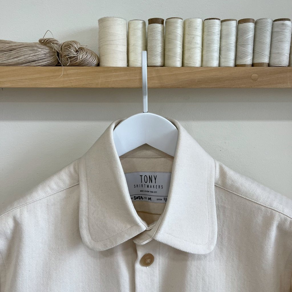 Cream Cotton Linen Herringbone Twill Chore Coat