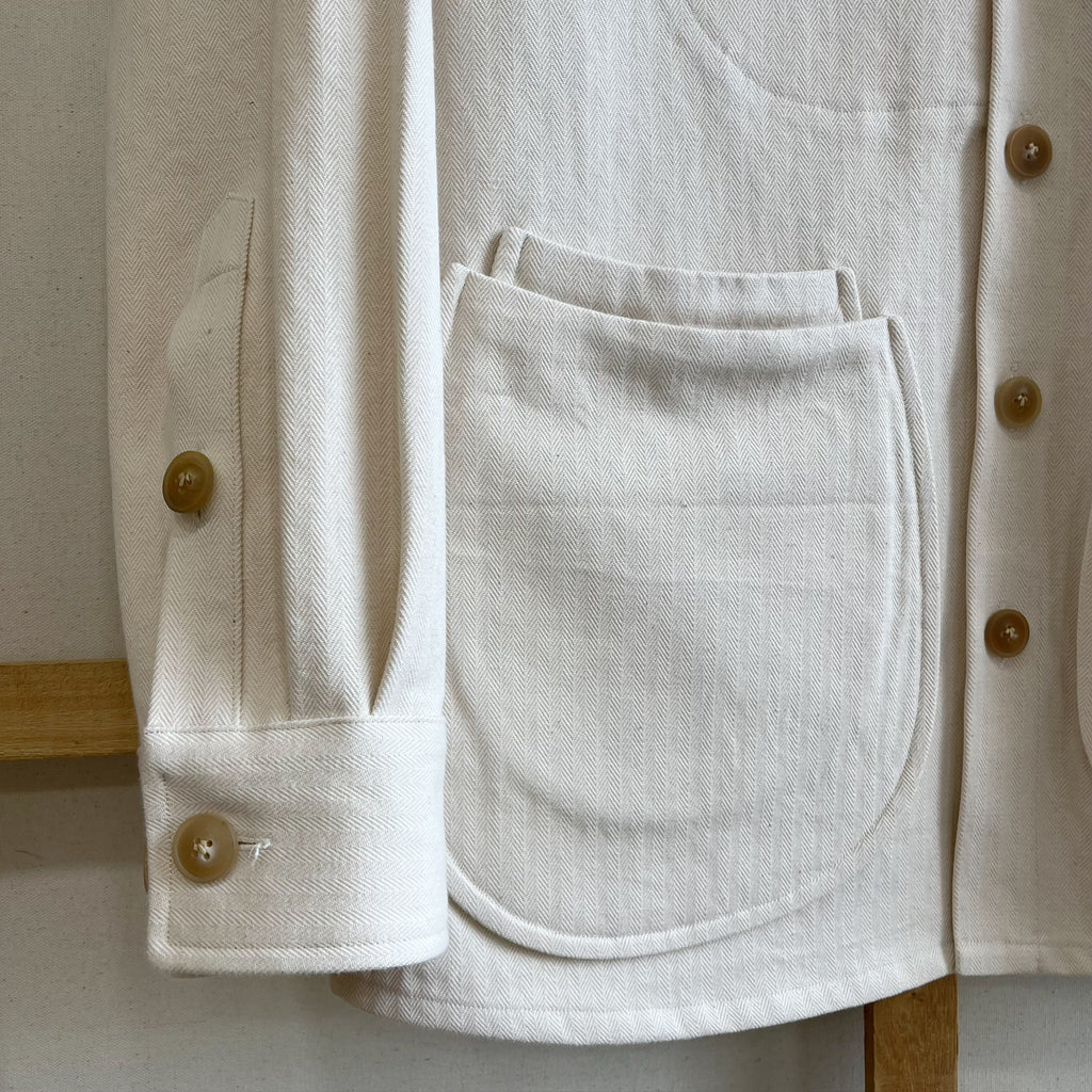 Cream Cotton Linen Herringbone Twill Chore Coat
