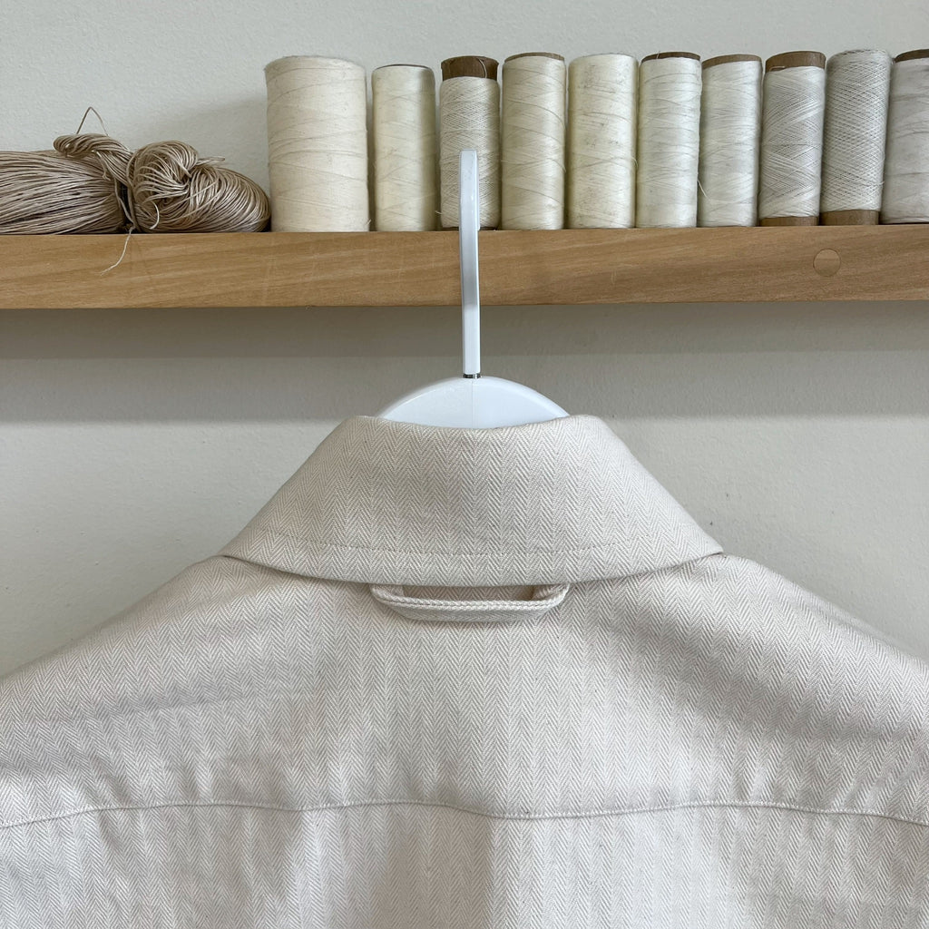 Cream Cotton Linen Herringbone Twill Chore Coat