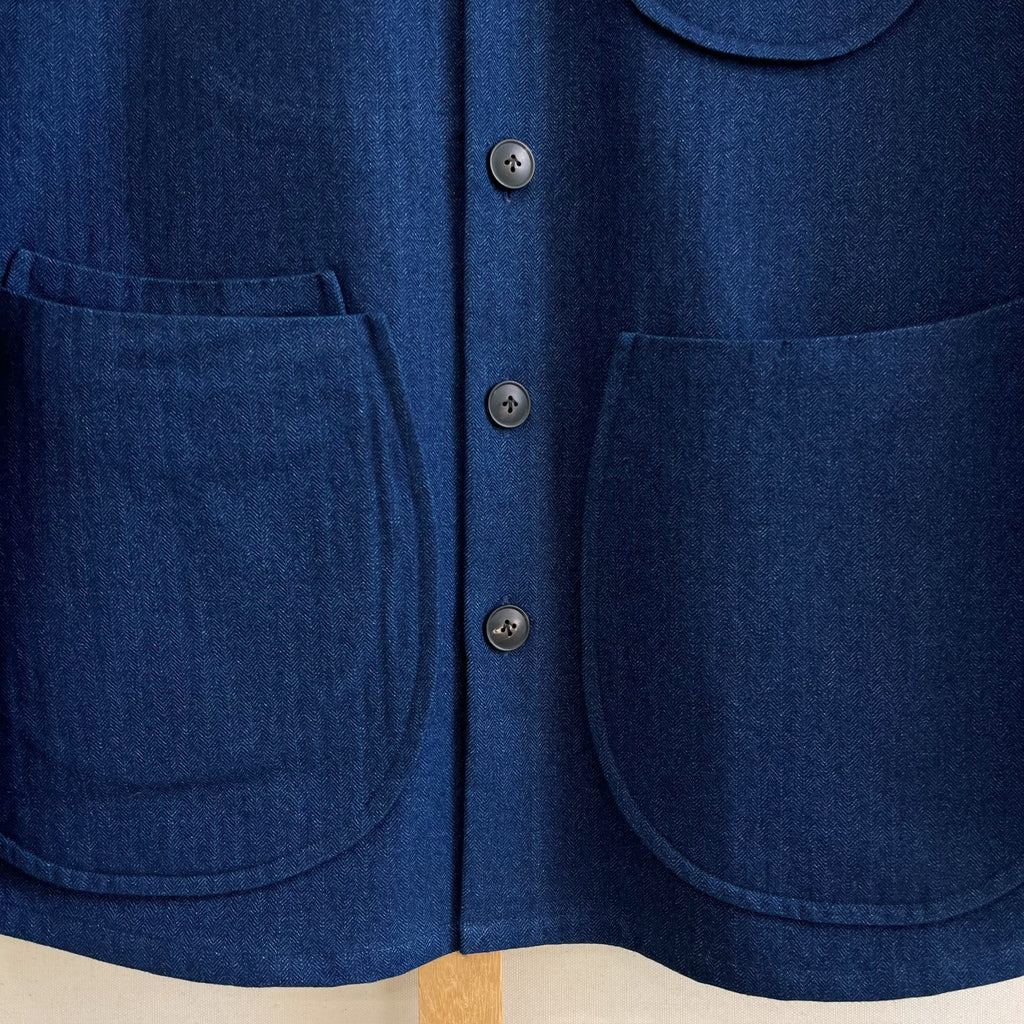 Indigo Cotton Linen Herringbone Twill Chore Coat