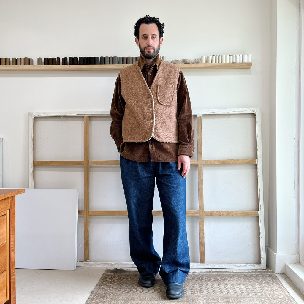 White / Dark Camel Reversible Casentino Wool Vest