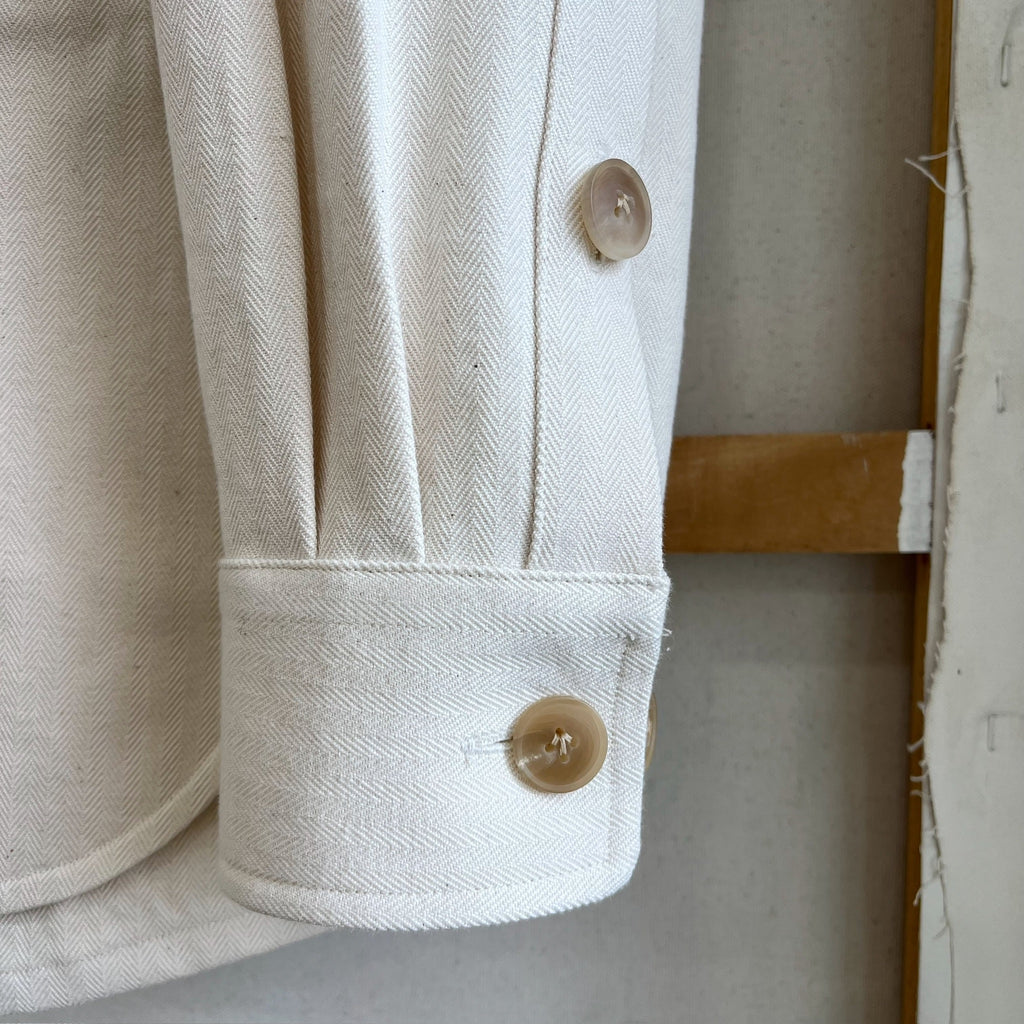 Cream Cotton Linen Herringbone Twill Chore Coat