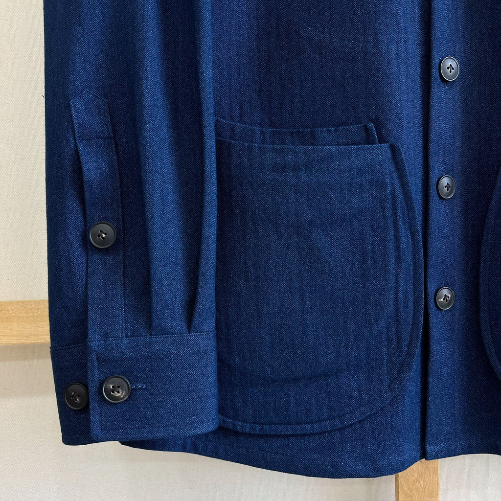 Indigo Cotton Linen Herringbone Twill Chore Coat