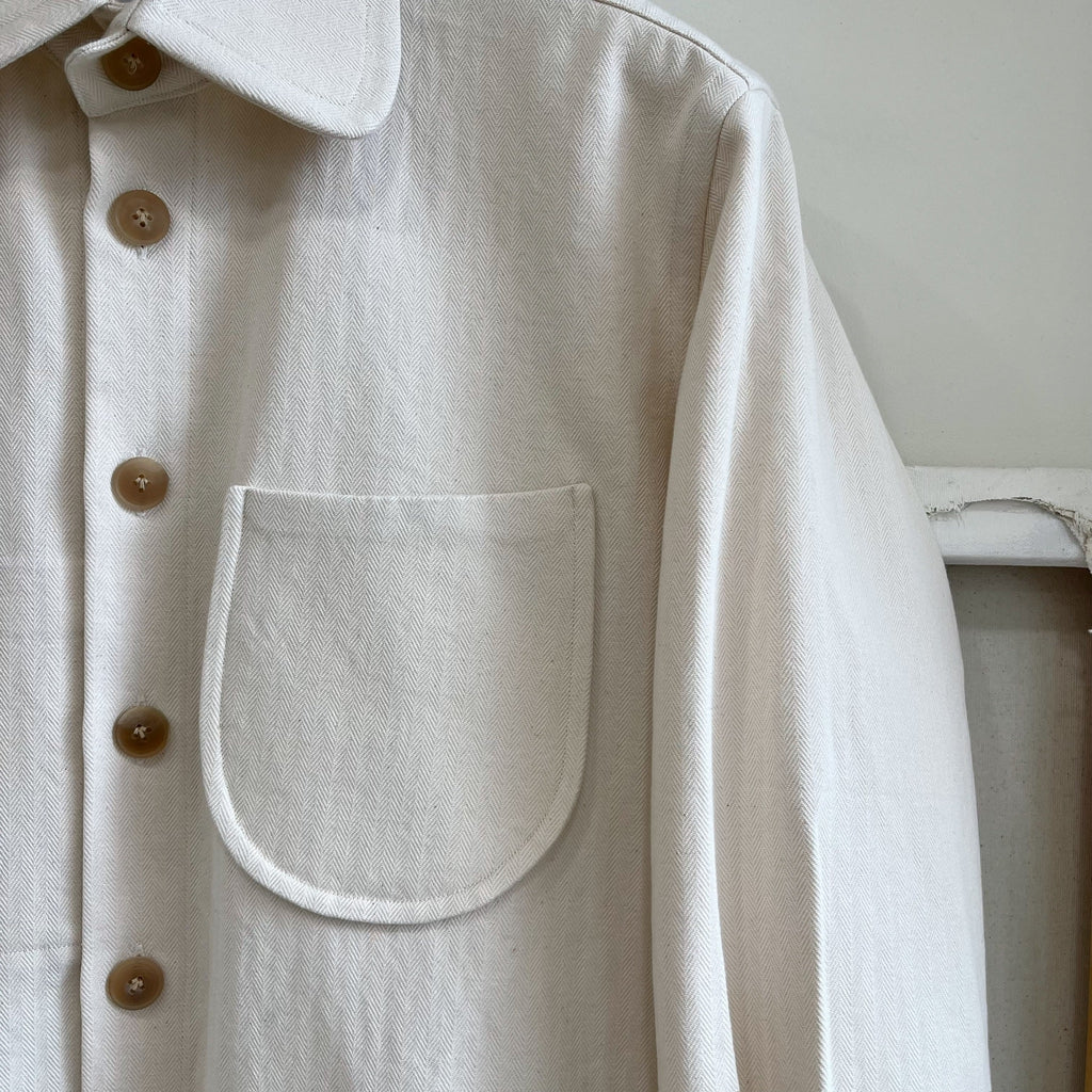 Cream Cotton Linen Herringbone Twill Chore Coat