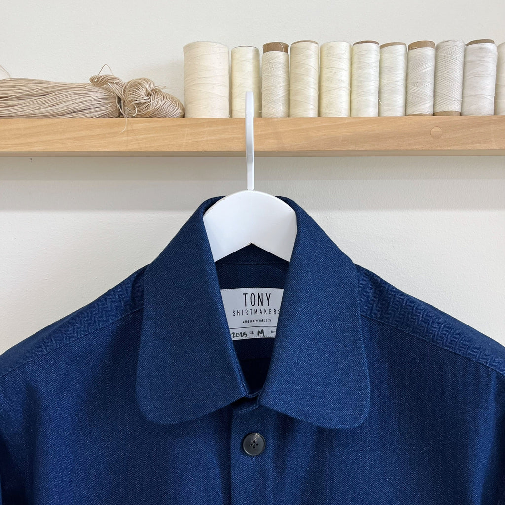 Indigo Cotton Linen Herringbone Twill Chore Coat