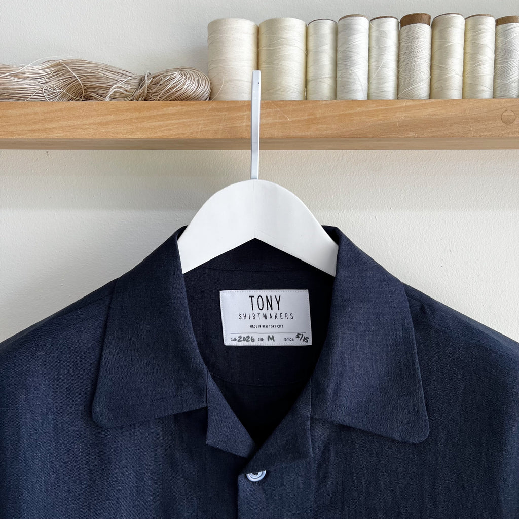 Navy Linen Camp Shirt