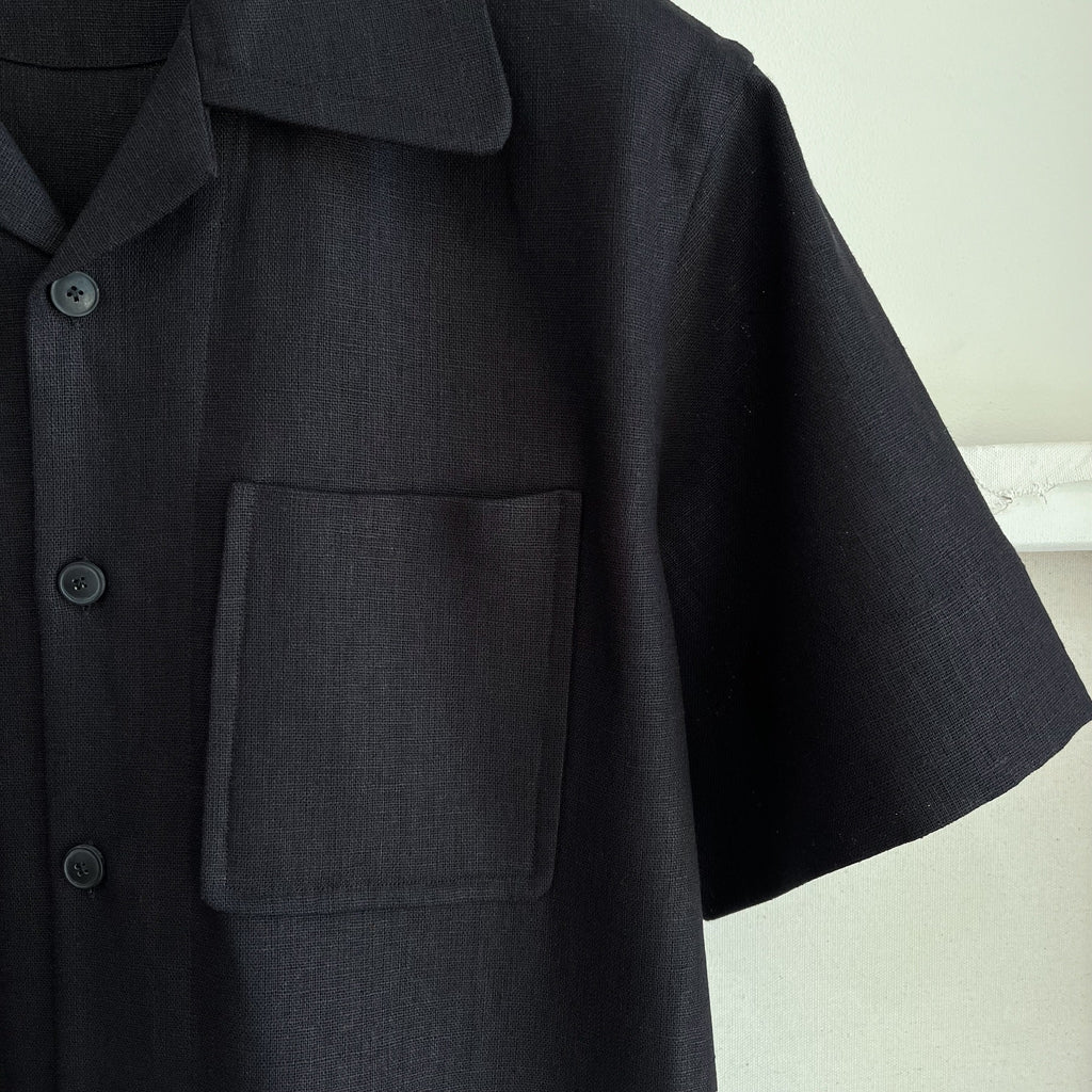 Black Linen Camp Shirt