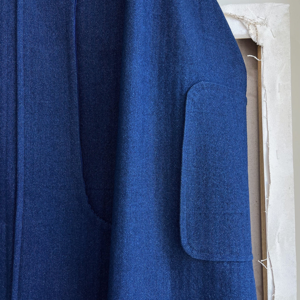 Indigo Cotton and Linen Herringbone Twill Field Jacket