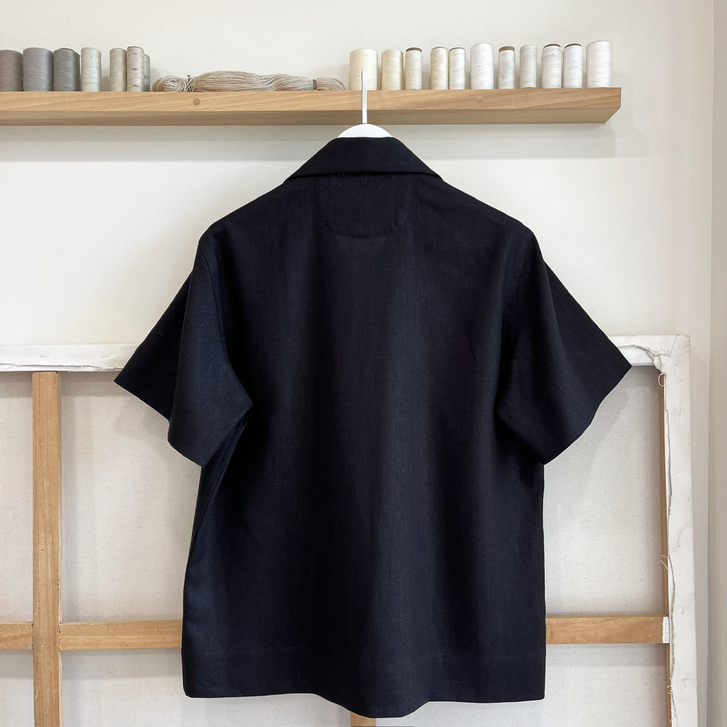 Black Linen Camp Shirt