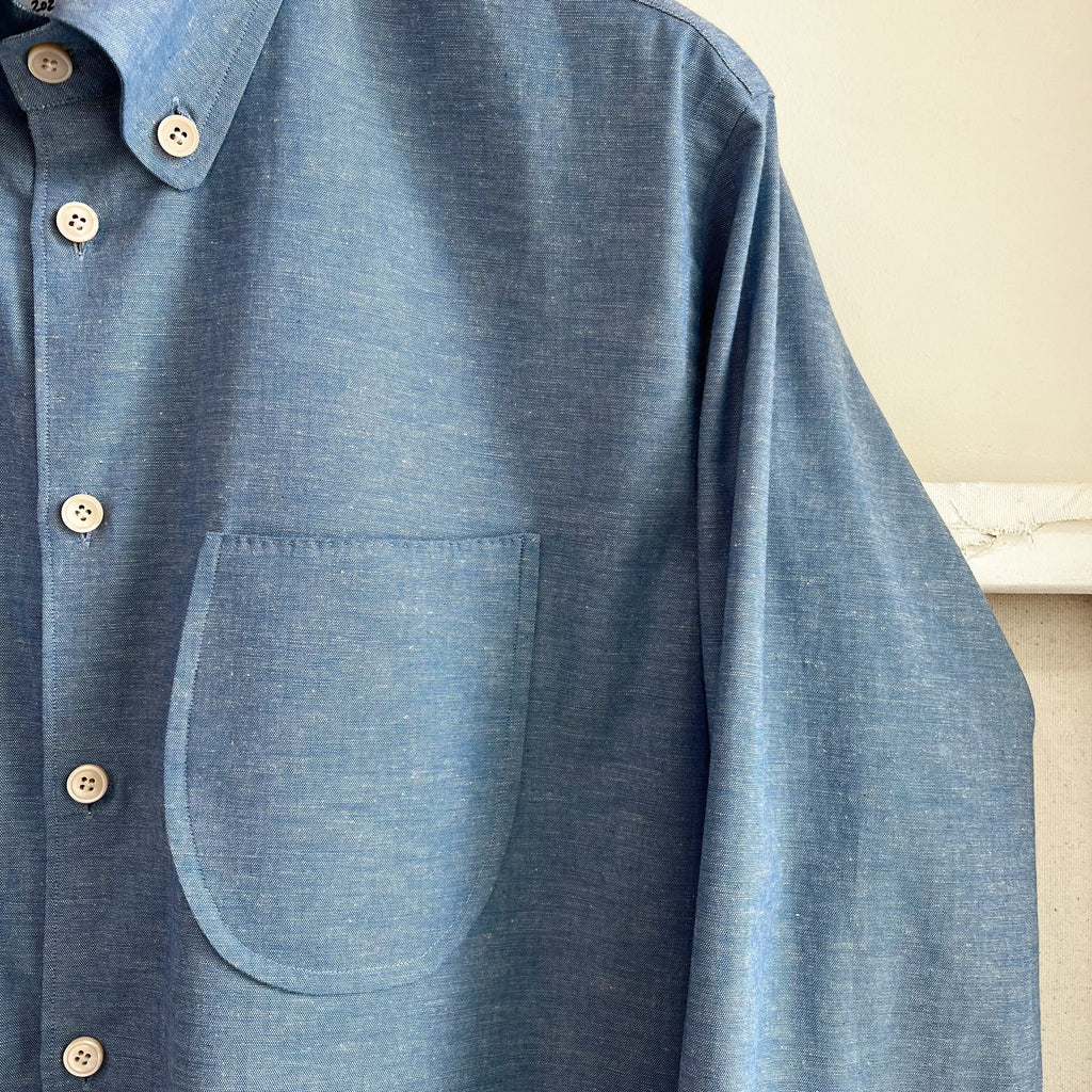 Steel Blue Chambray Button Down Dress Shirt