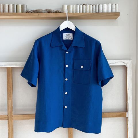 French Blue Linen Camp Shirt