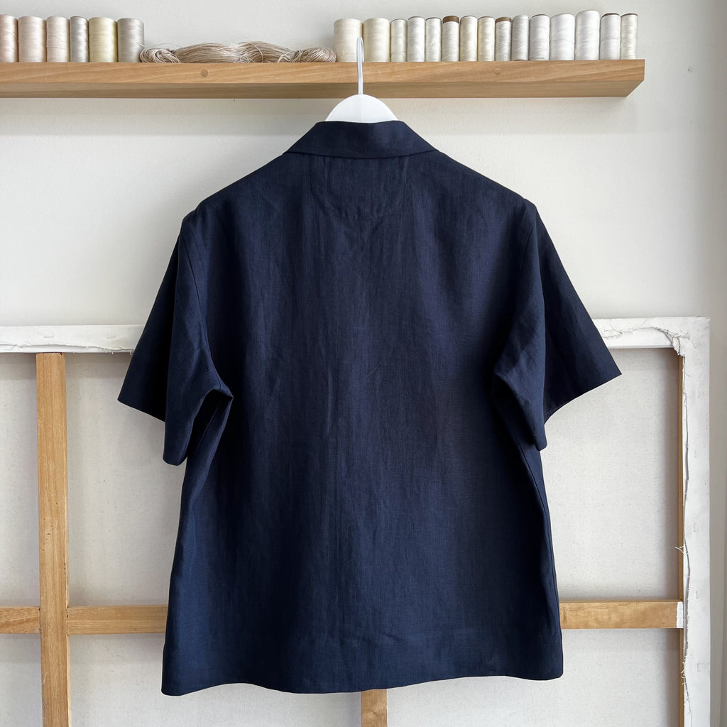 Navy Linen Camp Shirt
