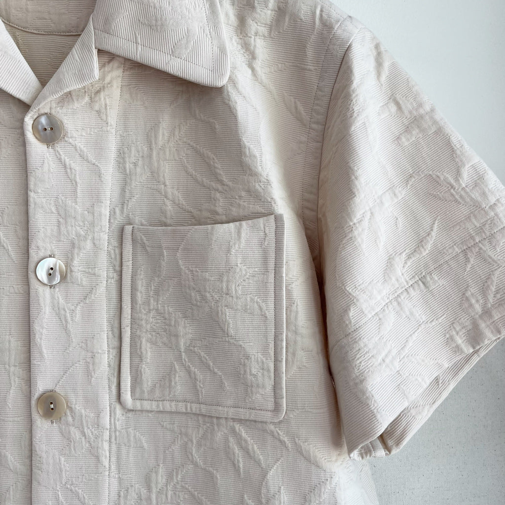 Sand Floral Cotton Jacquard Camp Shirt