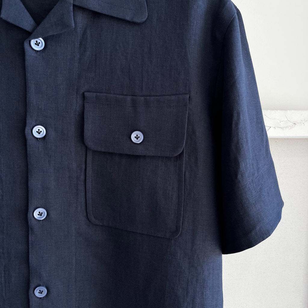 Navy Linen Camp Shirt