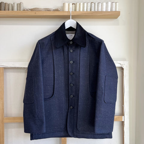 Denim and Linen Herringbone Twill Field Jacket