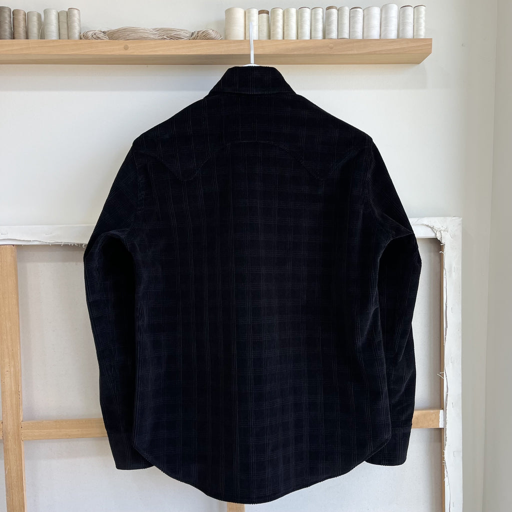 Deadstock Black Plaid Corduroy Sawtooth Western Shirt