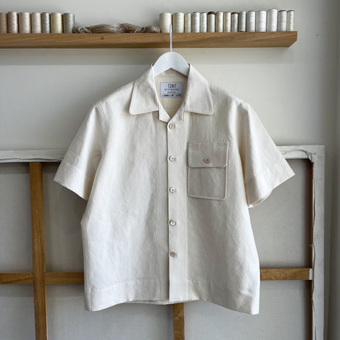 Ecru Cotton Linen Camp Shirt