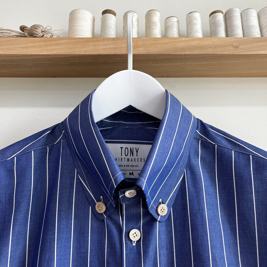 Azure Stripe Cotton Button Down Dress Shirt