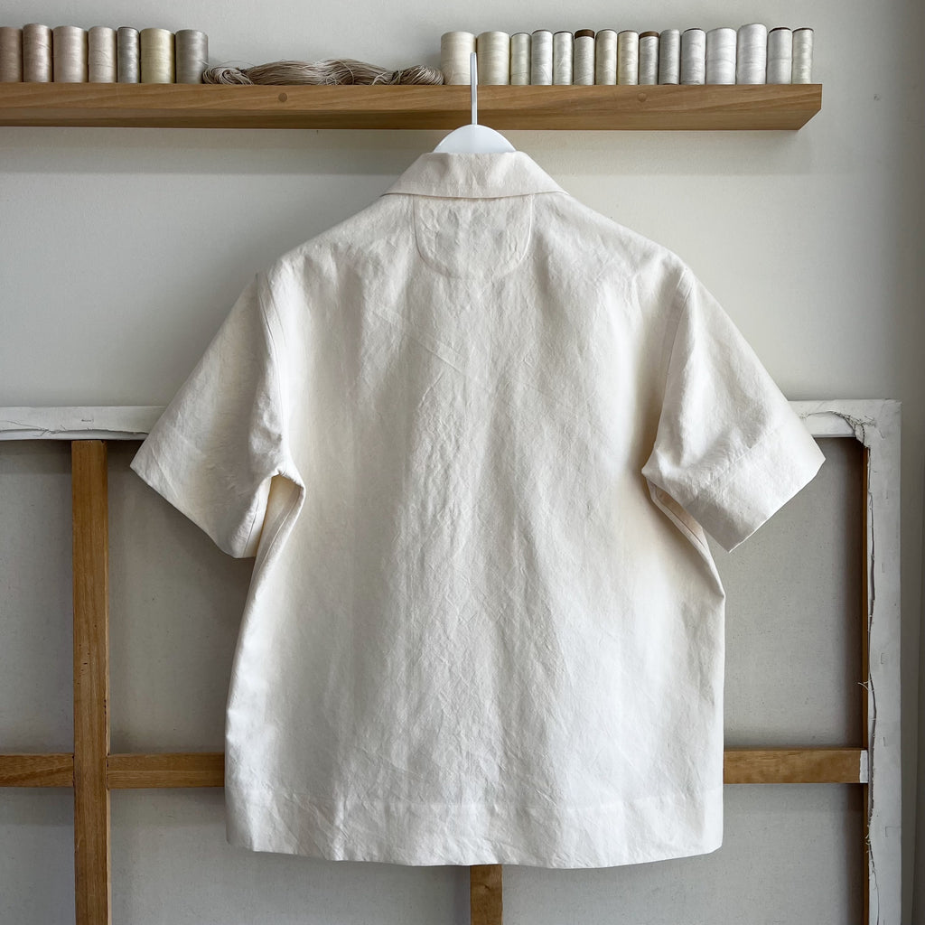 Ecru Cotton Linen Camp Shirt