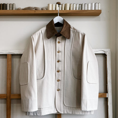 Cream Cotton Herringbone Twill Field Jacket