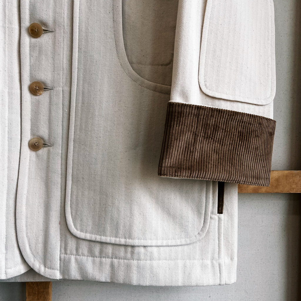 Cream Cotton Herringbone Twill Field Jacket