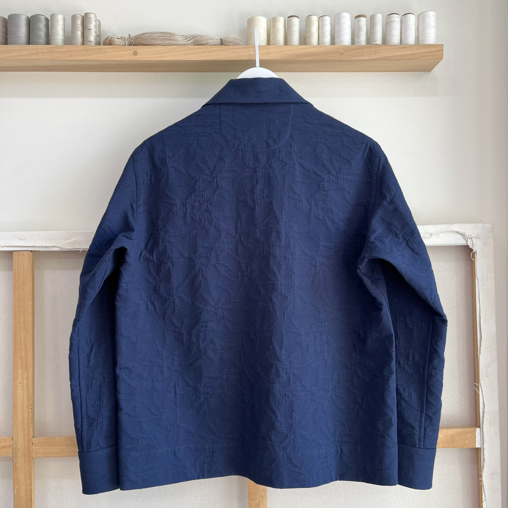 Junior Navy Cotton Jacquard Camp Shirt