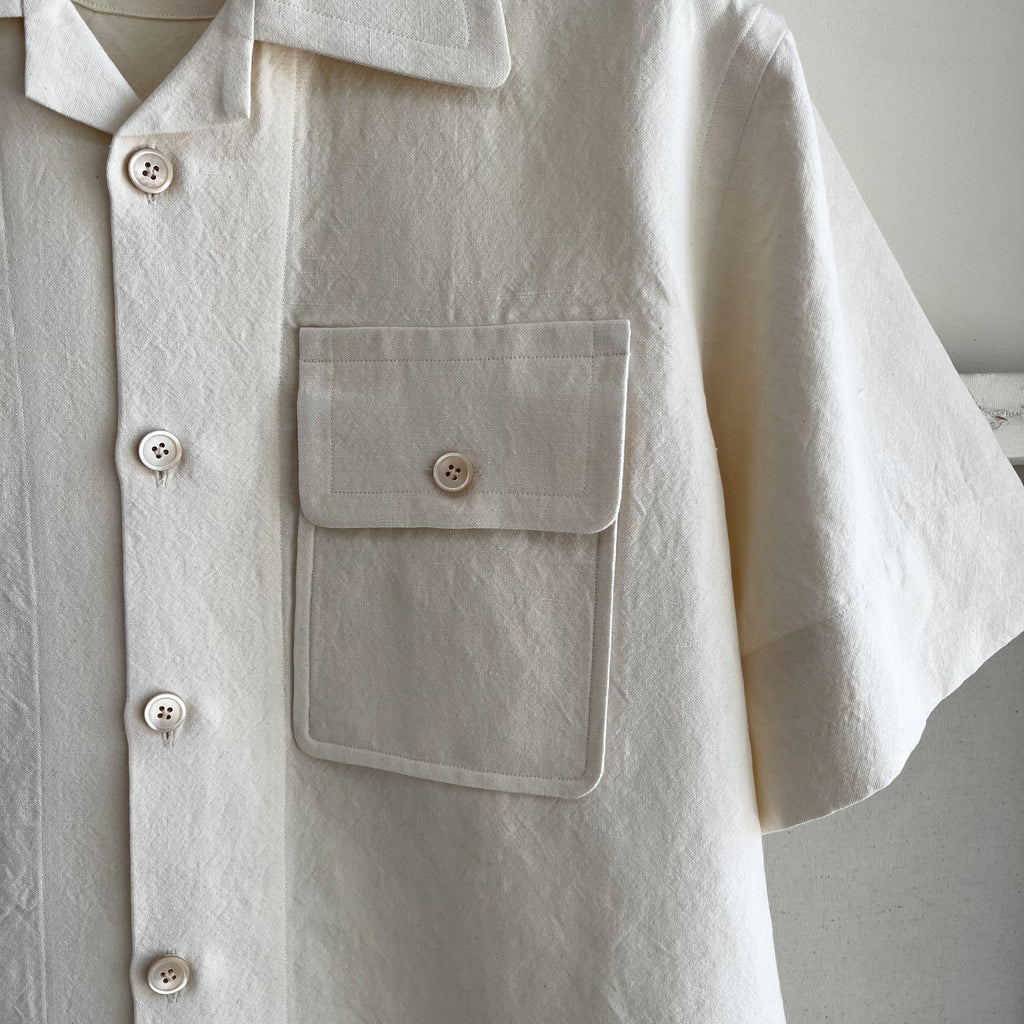 Ecru Cotton Linen Camp Shirt