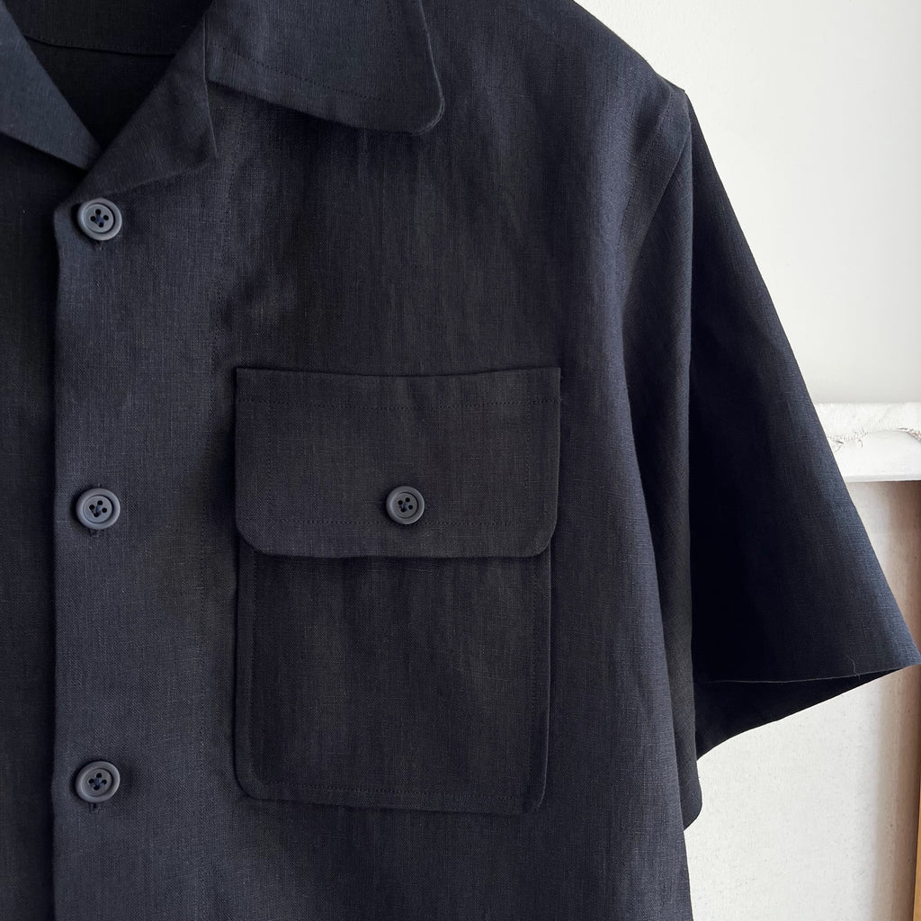 Black Linen Camp Shirt