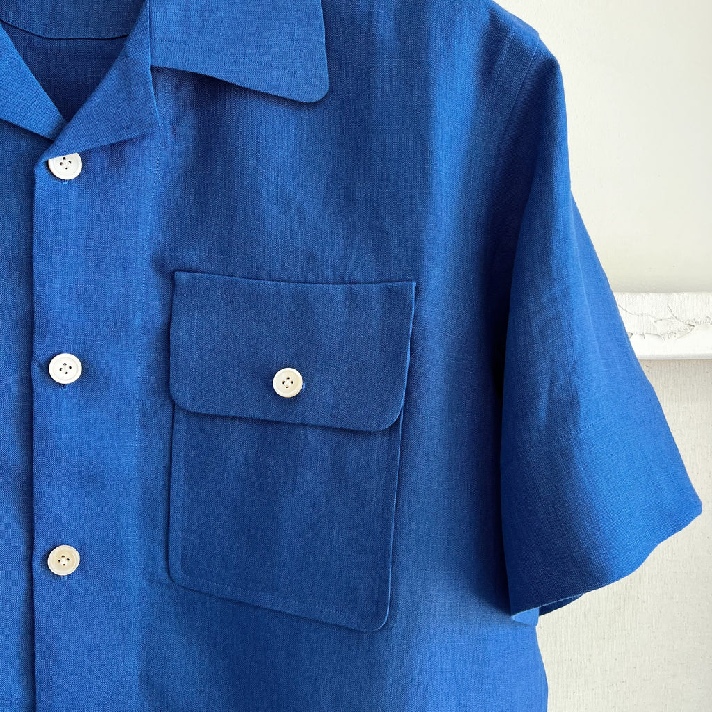 French Blue Linen Camp Shirt