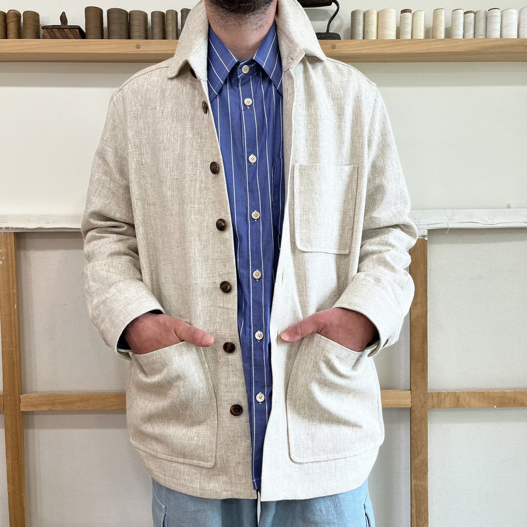 Deadstock Oatmeal Basketweave Linen Chore Coat