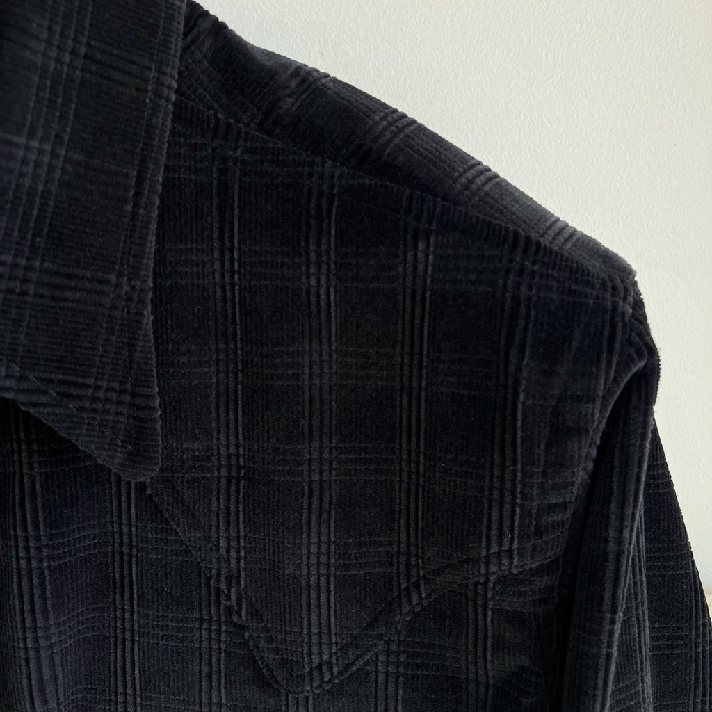 Deadstock Black Plaid Corduroy Sawtooth Western Shirt