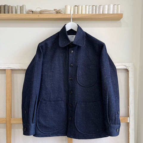 Denim and Linen Herringbone Twill Chore Coat