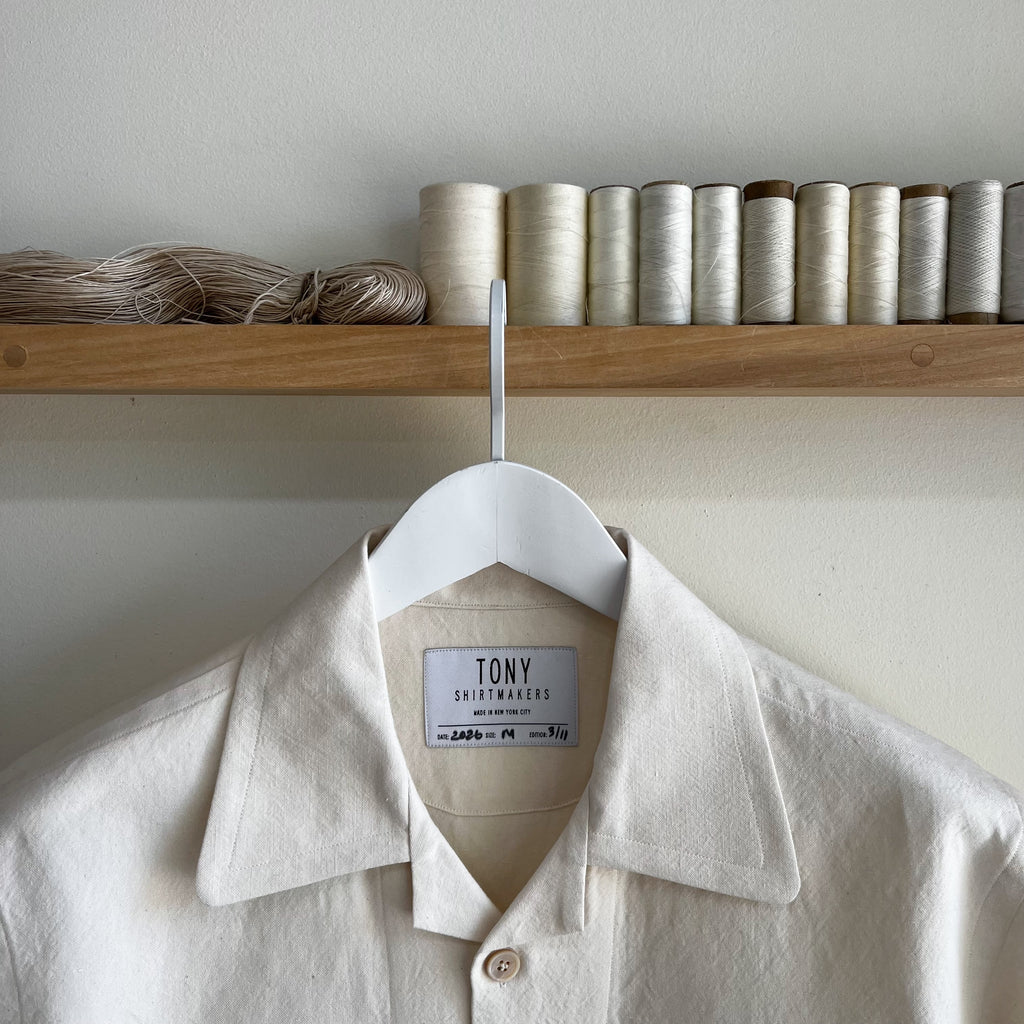 Ecru Cotton Linen Camp Shirt