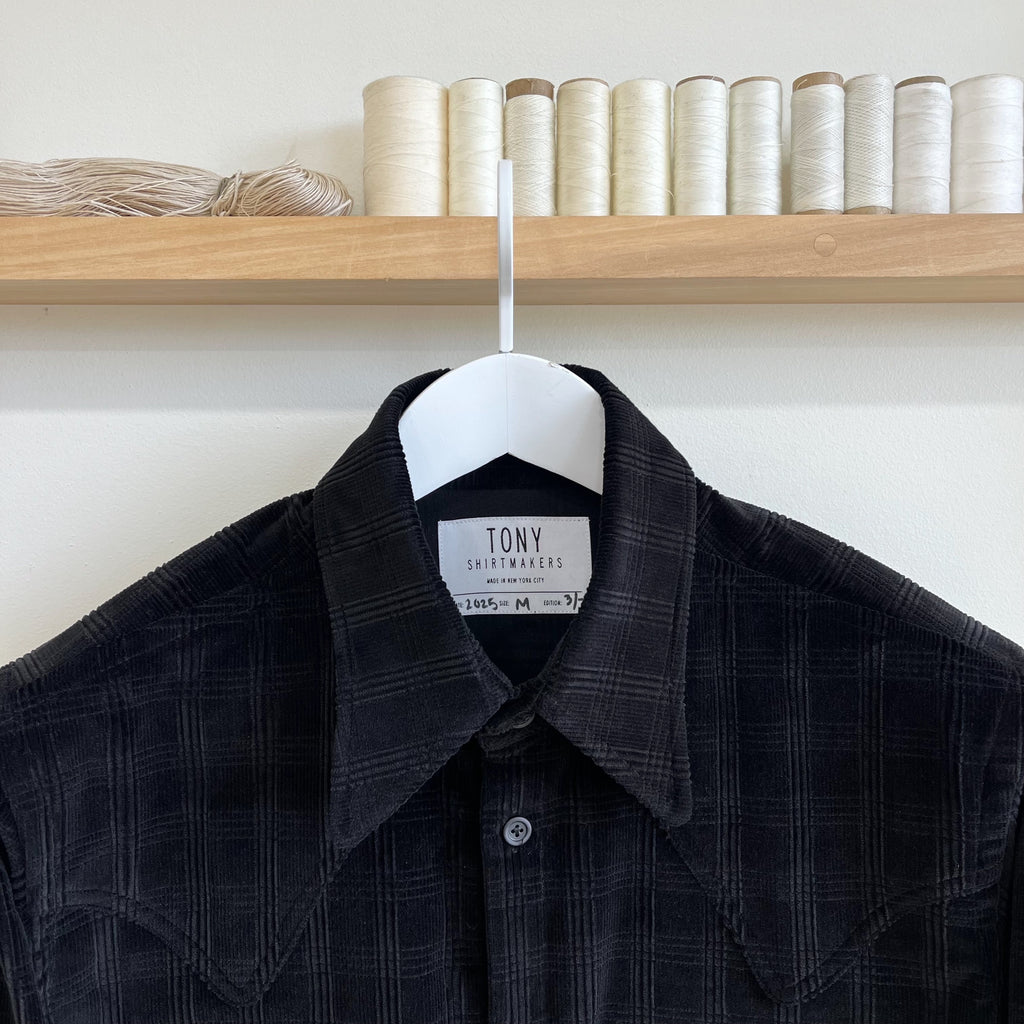 Deadstock Black Plaid Corduroy Sawtooth Western Shirt