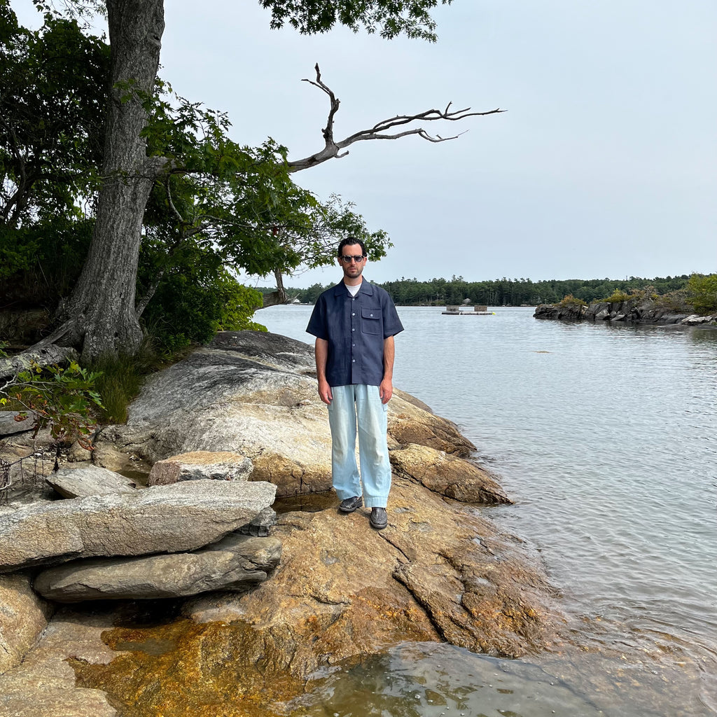 Navy Linen Camp Shirt