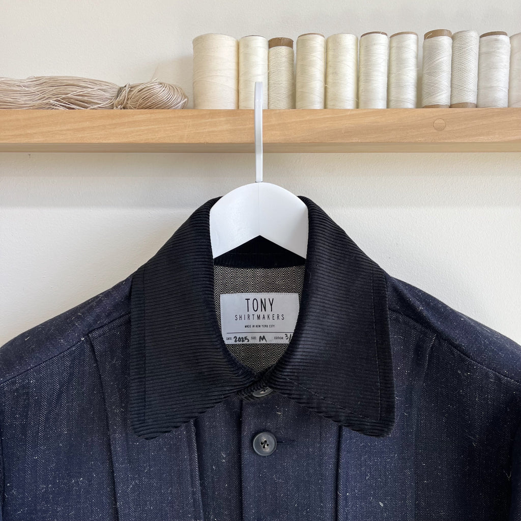 Denim and Linen Herringbone Twill Field Jacket