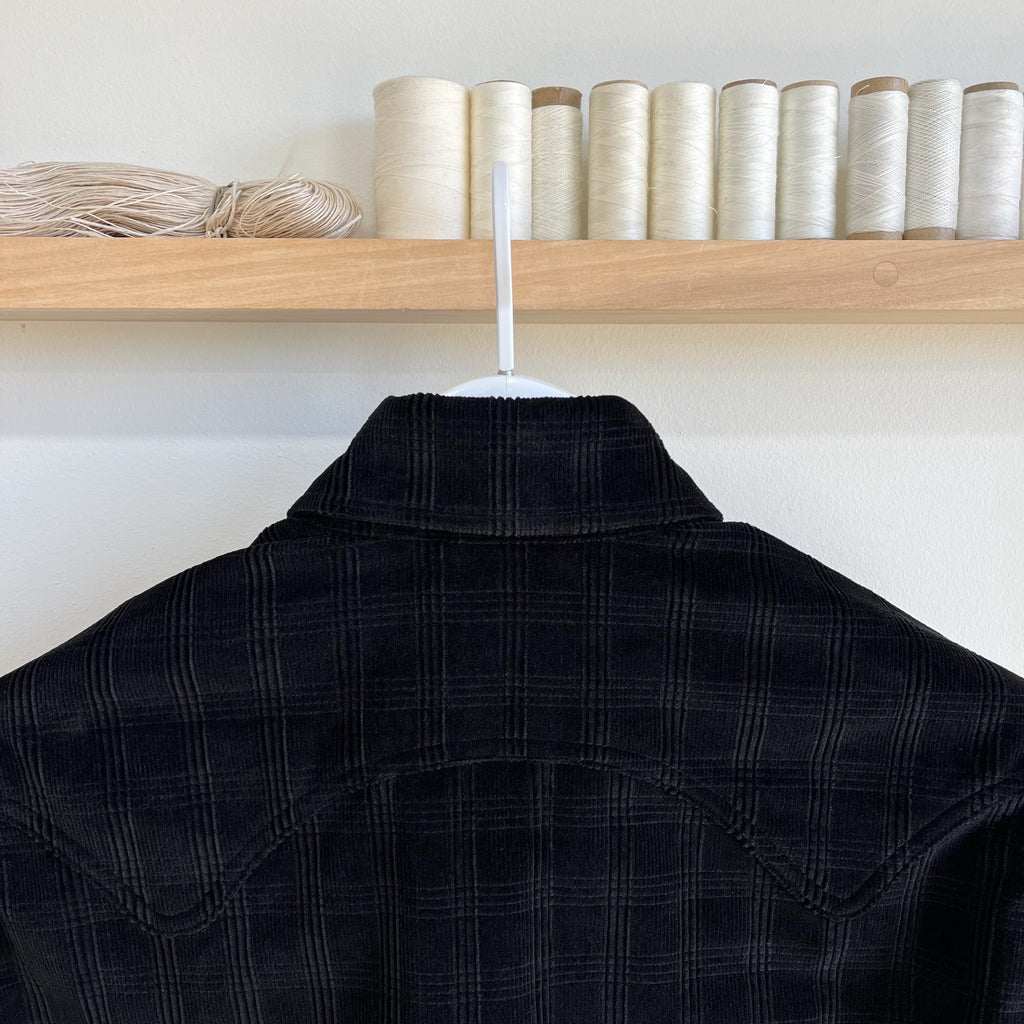 Deadstock Black Plaid Corduroy Sawtooth Western Shirt