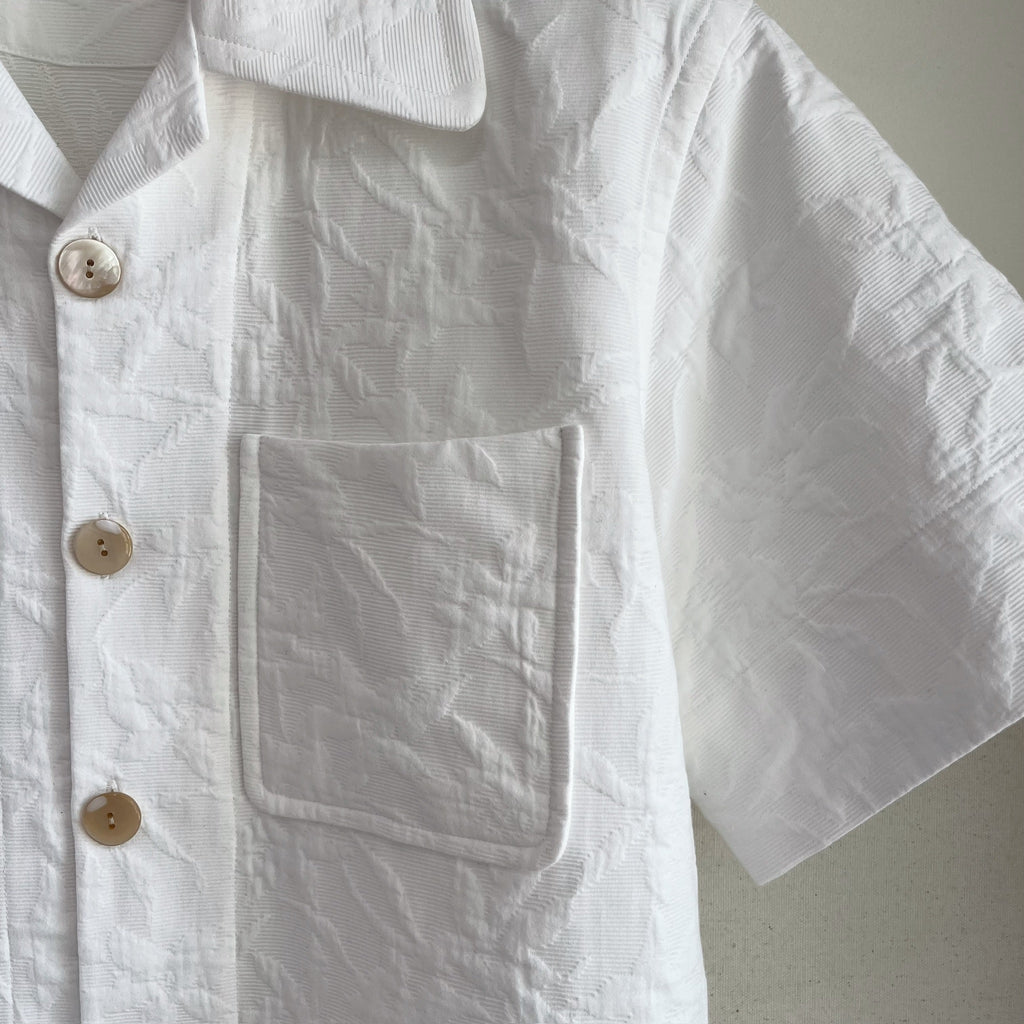 White Floral Cotton Jacquard Camp Shirt