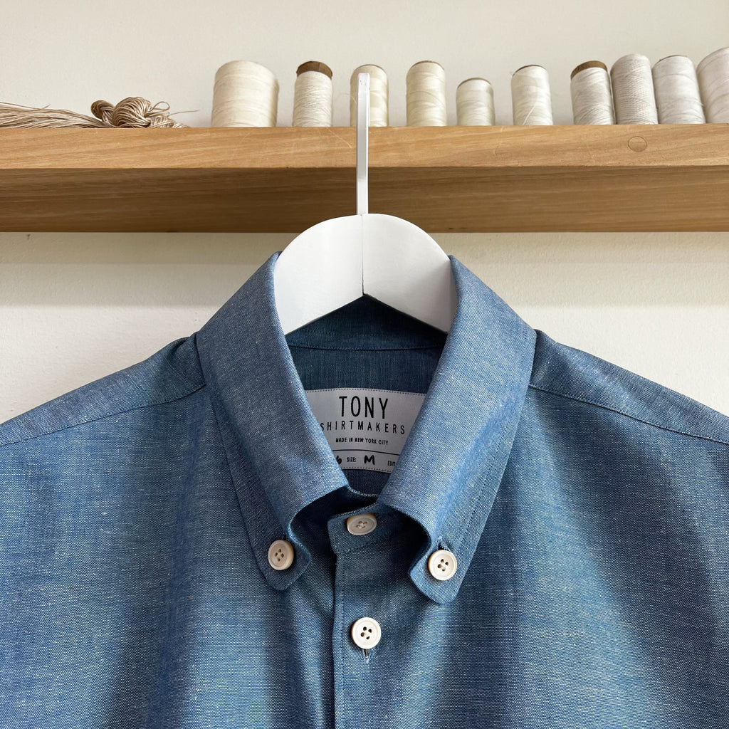 Steel Blue Chambray Button Down Dress Shirt