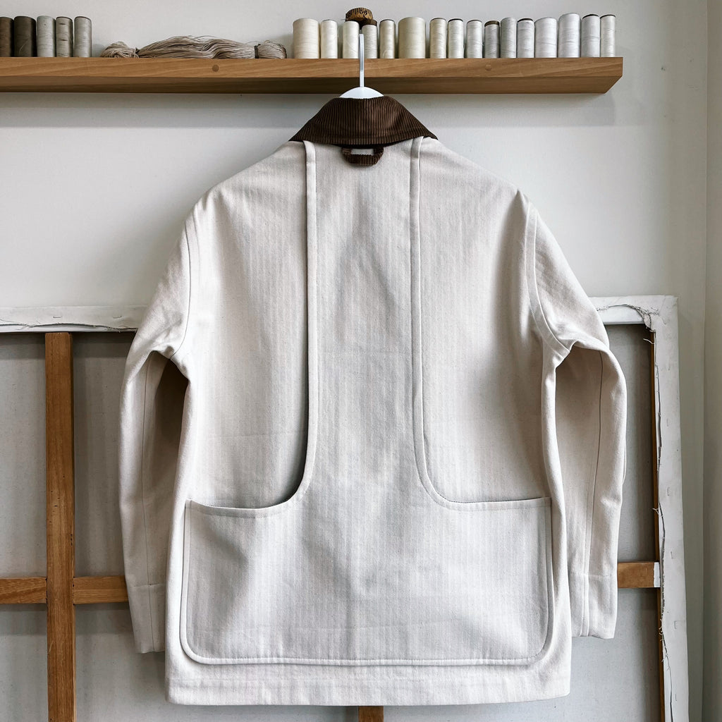 Cream Cotton Herringbone Twill Field Jacket
