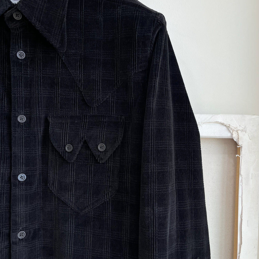 Deadstock Black Plaid Corduroy Sawtooth Western Shirt